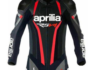 Aprilia MotoGP leren motorpak: rundleer met CE-bescherming.