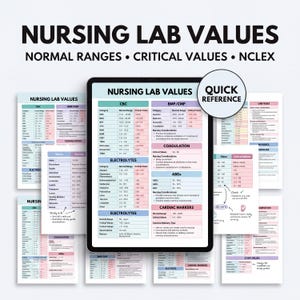 Studiehandledning för omvårdnadslaboratorievärderingar | NCLEX-förberedelse i PDF-format | Utskrivbart fusklappblad (digital nedladdning)