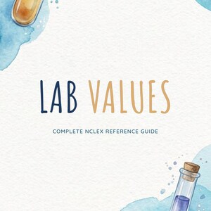 Guida allo studio dei valori di laboratorio in infermieristica / Preparazione all'esame NCLEX in formato PDF / Foglio riassuntivo stampabile (Download digitale)