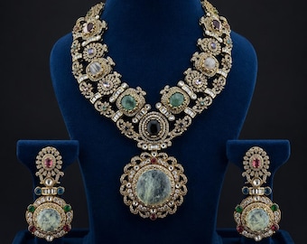 Sabyasachi inspiriertes königliches viktorianisches Statement-Halsketten-Set | Brautschmuck Set | Antique Gold Designer Inspirierter Schmuck | Hochzeitsschmuck