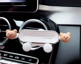 Cute Car Phone Holder, Bear Flower Air Vent Mount, Kawaii Phone Hanger, Girly Car Accessory, Gift for Her