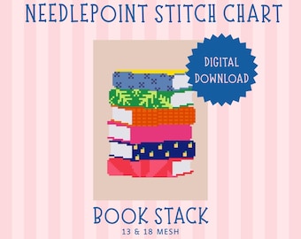Stack of Books Needlepoint Pattern, Colorful Book Lover Stitch Chart (PDF Download)