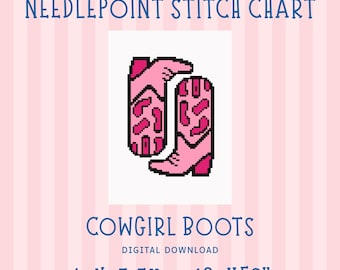 Pink Cowgirl Boots Needlepoint Stitch Chart, Western Ornament Pattern (Digital Download)