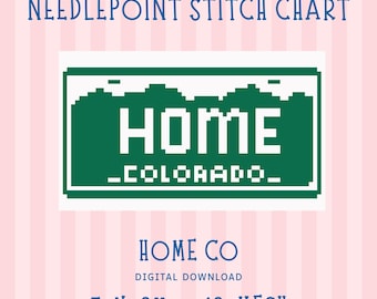 CO Home Needlepoint Pattern, Colorado License Plate Stitch Chart, Mountain Design (Digital Download)