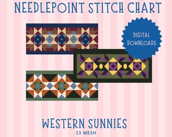 Sunglass Case Needlepoint Bundle, Southwestern Aztec Pattern, 3 Colorways Belt or Sunnies (Digital Download, PDF)