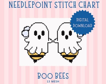 Boo Bees Needlepoint Stitch Chart, Ghost Bee Halloween Pattern (Digital Download, PDF)