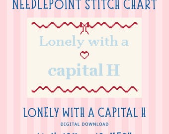 Funny Needlepoint Stitch Chart, Lonely With A Capital H, Sarcastic Pillow Pattern (Digital Download)