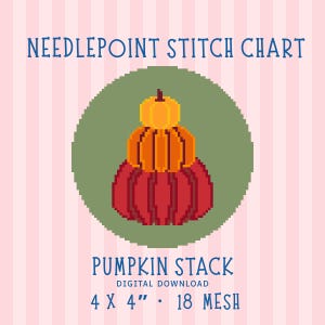 Pumpkin Stack Needlepoint Pattern, Autumn Ornament Coaster (Digital Download)