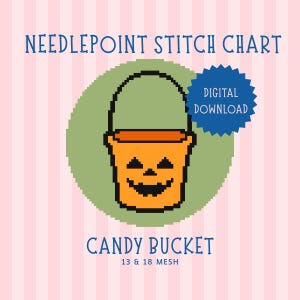 Candy Bucket Needlepoint Stitch Chart, Jack O Lantern Halloween Pattern (Digital Download)