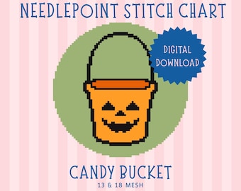 Candy Bucket Needlepoint Stitch Chart, Jack O Lantern Halloween Pattern (Digital Download)