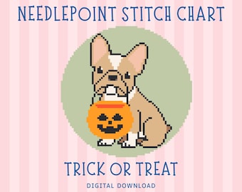 Trick or Treat Frenchie Needlepoint Pattern (Digital Download, PDF)