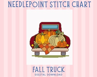 Fall Truck Needlepoint Pattern, Vintage Pumpkin Pickup Chart (Digital Download)