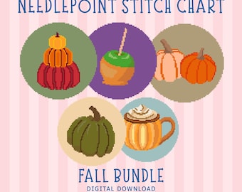 Fall Needlepoint Bundle, 5 Ornament Stitch Charts (Digital Download)
