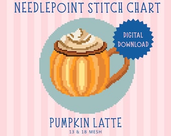 Pumpkin Latte Needlepoint Stitch Chart, Fall Coffee Pattern (Digital Download)