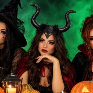 Svart tjurhornspannband, gotiskt cosplay-tillbehör, Halloween-kostymhuvudbonad