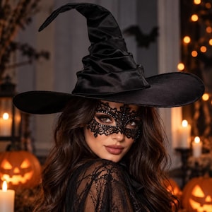 Svart hopfällbar häxhatt för vuxna, Halloweenkostymhatt, trollkarls-cosplayhatt, unisex festtillbehör, Halloween-maskerad