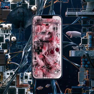 Axolotl Phone Wallpaper, Pink Surreal 3D Art, Transparent Retro Game Aesthetic, Cute Kawaii Lock Screen, iPhone Android (Digital Download)