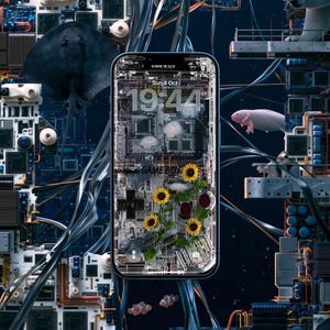 Stingray Phone Wallpaper, Transparent Retro Game Console, Surreal Ocean 3D Art, Sunflower Lock Screen, iPhone Android (Digital Download)