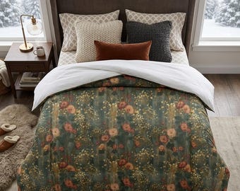 Christmas Comforter, Gustav Klimt Inspired Lightweight Cozy Bedspread, One Sided Print, Polyester