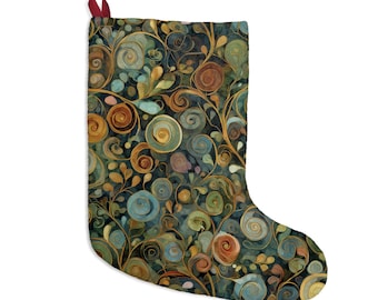 Calza di Natale, 28 x 43 cm, in pile, ispirata a Gustav Klimt, decorazioni natalizie accoglienti, regali di Natale in stile cottagecore