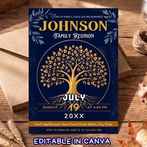 Plantilla de invitación para reunión familiar azul real, invitación para reunión de árbol genealógico, folleto para barbacoa afroamericana en el patio trasero, pasando el rato con mi familia.