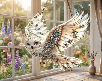 Stained Glass Style Owl Suncatcher, Acrylic Bird Art, Window Hanging Decor