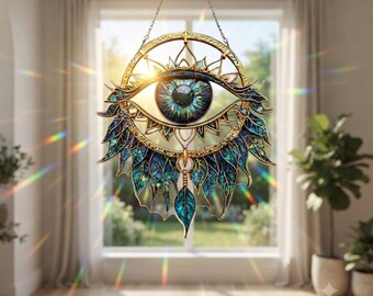 Evil Eye Suncatcher Window Hanging, Wall Hanging Suncatcher, Wall Decor, Crystal Prism Light Catcher, Lucky Home Blessing Gift, Garden Decor