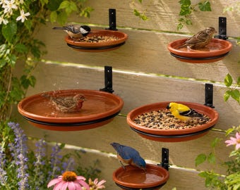 Wall Mounted Bird Bath Feeder Set, Outdoor Bird Water Bowl Tray, Fence Mounted Bird Feeder, Patio Garden Bird Bath, Backyard Bird Lover Gift