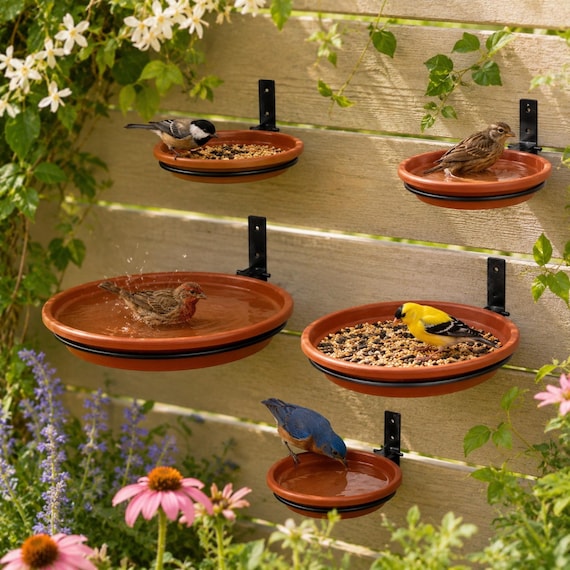 Wall Mounted Bird Bath Feeder Set, Outdoor Bird Water Bowl Tray, Fence Mounted Bird Feeder, Patio Garden Bird Bath, Backyard Bird Lover Gift