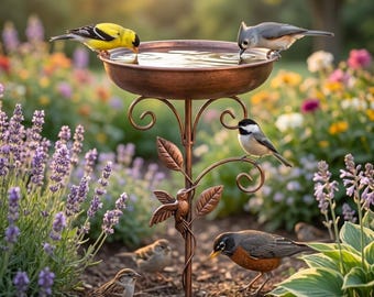 Metal Bird Bath on Stake, Rustic Garden Bird Feeder, Outdoor Bird Water Bowl, Vintage Yard Decor, Bird Lover Gift