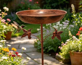 Metal Bird Bath on Stake, Rustic Garden Bird Feeder, Outdoor Bird Water Bowl, Wrought Iron Garden Decor, Backyard Wildlife Gift