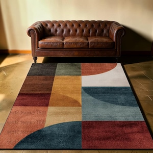 Retro Geometric Area Rug Industrial Style Living Room Carpet Washable Bedroom Rug Modern Large Floor Mat 60x90cm