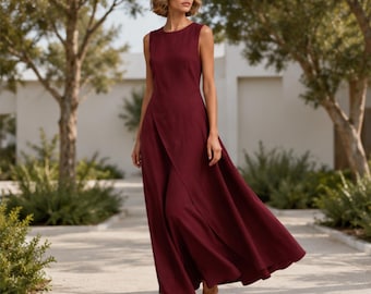 Robe longue maxi pour femme, robe d'été sans manches, robe maxi fluide et décontractée, robe de vacances, robe légère pour tous les jours, cadeau pour elle, robe de soirée