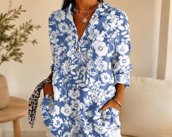 Chemise boutonnée à fleurs pour femme, chemise à imprimé géométrique, haut patchwork coloré, blouse décontractée, chemise imprimée pour femme, tenue d'été