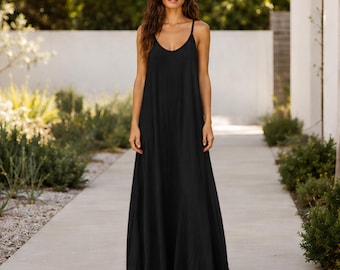 Robe dos nu à bretelles fines pour femme, robe d'été sans manches, robe décontractée pour sortir, robe de plage pour les vacances, pièce indispensable du quotidien, cadeau pour elle