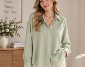 Chemisier à manches longues boutonné pour femme, chemise décontractée et ample, haut de bureau pour femme, chemisier d'été léger, indispensable de la garde-robe féminine