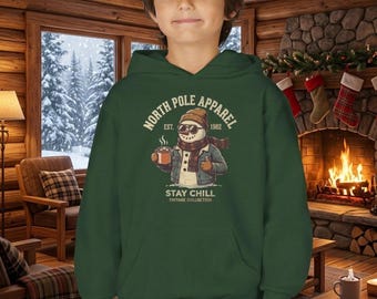 Comfortable Kids' Hooded Sweatshirt with Coffee-Drinking Snowman Theme, Snowman Christmas Sweatshirt, Christmas, Sweatshirt