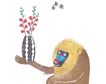 Postkarte "Happy Birthday" Mandrill Blumen