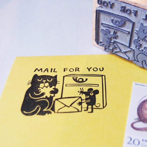 Stempel "You got mail"  Katze Maus