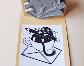 mail stamp mouse in a coffee cup mail