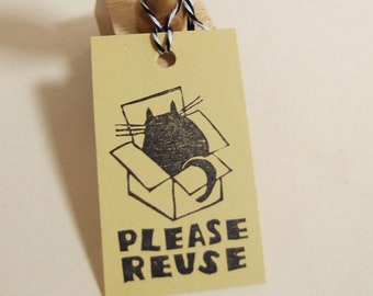 Stempel "Please Reuse"  Katze im Karton