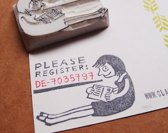 Postcrossing Stamp "please register" girl