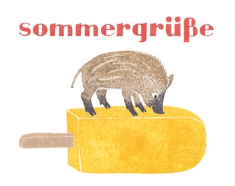 card summer greetings ice cream and baby boar