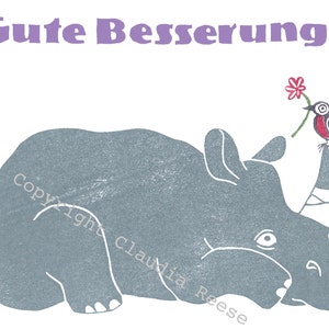 Rhino kaart "Get well soon"