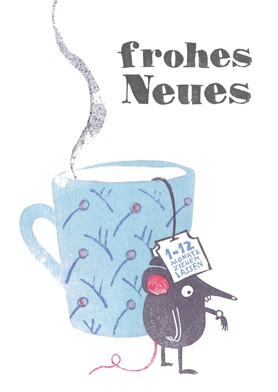 Karte "Frohes Neues" Maus Tee