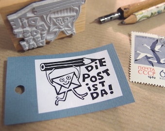 mail stamp card and pen "You got mail" german