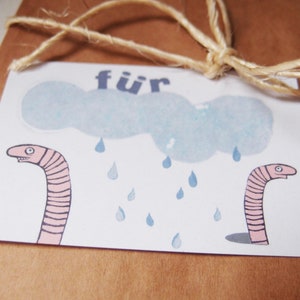 gift tag set worms, 5 tags set