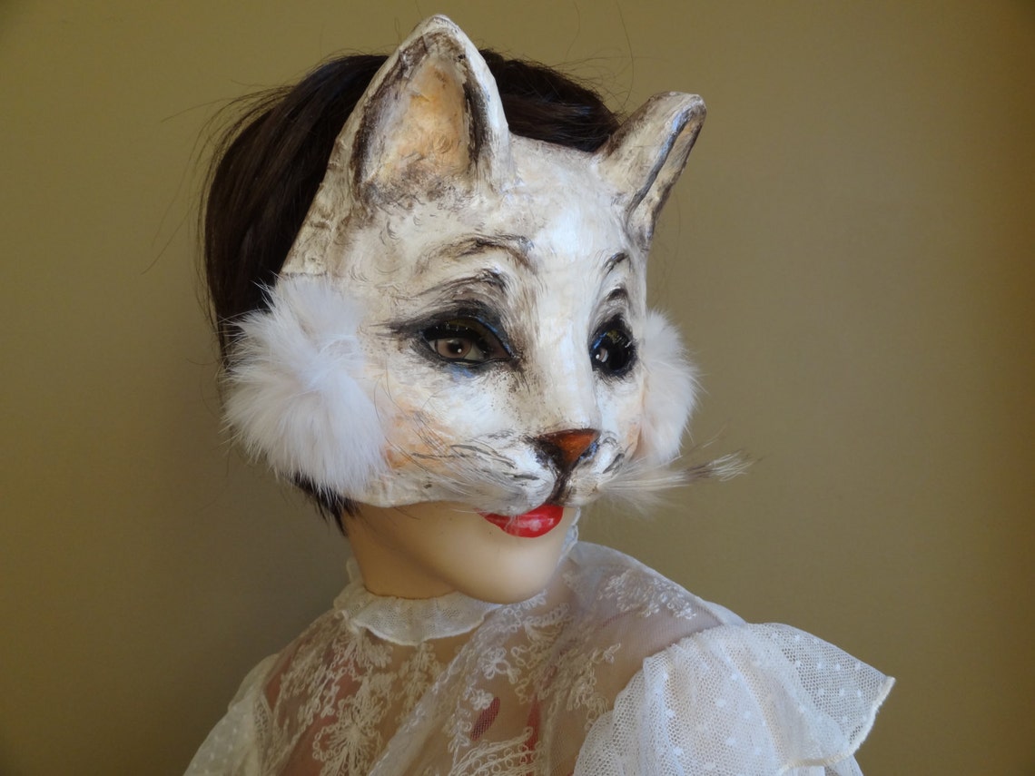 Kitty Cat Paper Mache Animal Mask Cat Mask Cat Costume Etsy