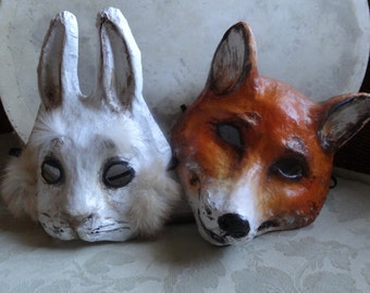 Papier mache fox mask fox costume, Animal mask, Halloween mask, Handmade mask