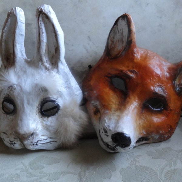 Costume de renard de masque de papier de mache, masque d’animal, masque d’Halloween, masque fait main